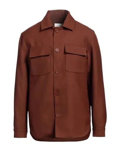 Sandro Man Shirt Brown Size Xl Polyester, Virgin Wool