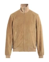 Sandro Man Jacket Camel Size L Cow Leather, Viscose, Polyamide In Beige
