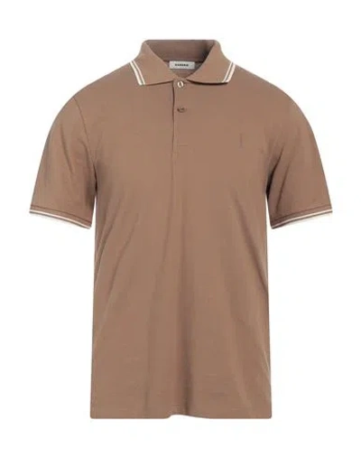 Sandro Man Polo Shirt Camel Size M Cotton, Polyester In Beige