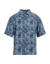 Sandro Man Shirt Azure Size M Lyocell, Linen In Blue