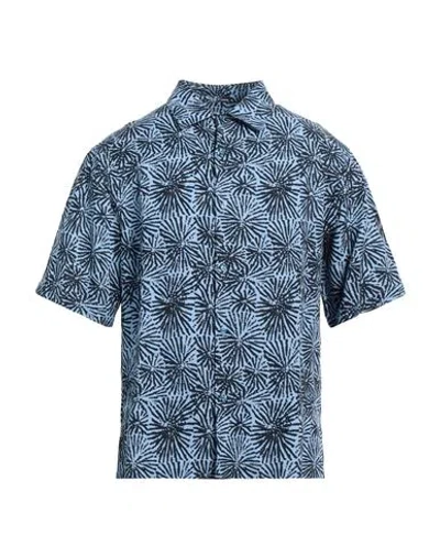 Sandro Man Shirt Azure Size M Lyocell, Linen In Blue