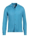 Sandro Man Shirt Azure Size Xl Viscose In Blue