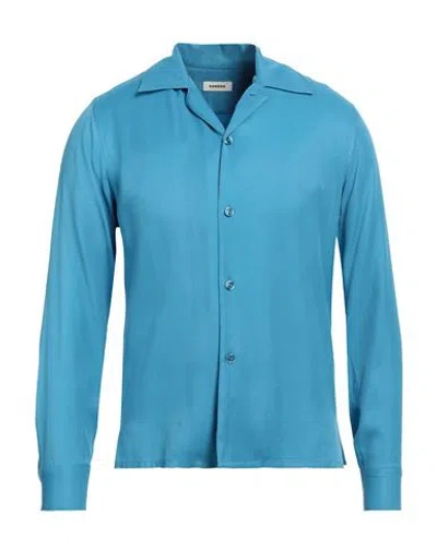 Sandro Man Shirt Azure Size Xl Viscose In Blue