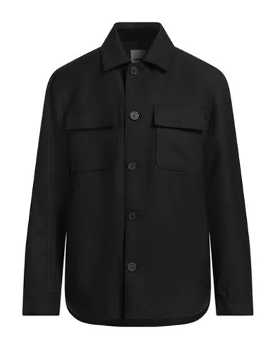 Sandro Man Shirt Black Size Xl Polyester, Virgin Wool