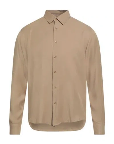 Sandro Man Shirt Camel Size S Viscose