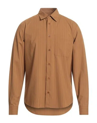 Sandro Man Shirt Camel Size L Polyester, Viscose, Elastane In Beige