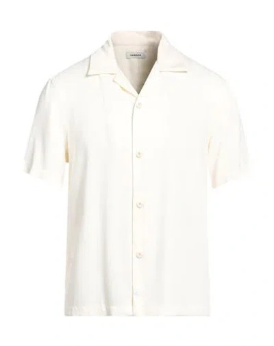Sandro Man Shirt Cream Size L Acetate, Viscose In White
