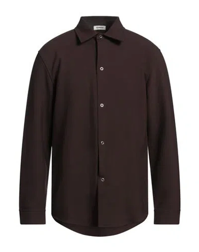 Sandro Man Shirt Dark Brown Size S Polyester, Viscose, Elastane