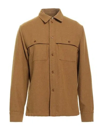Sandro Man Shirt Khaki Size S Virgin Wool, Polyester In Beige