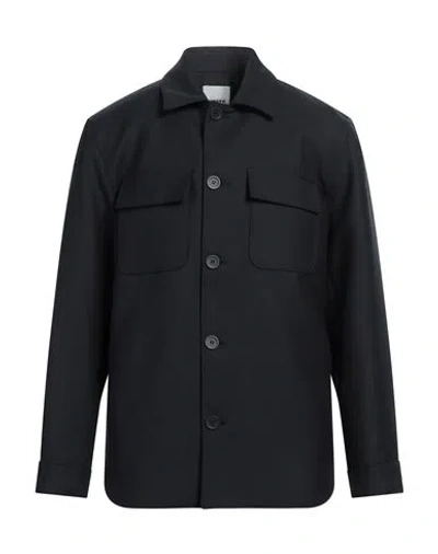 SANDRO SANDRO MAN SHIRT MIDNIGHT BLUE SIZE L POLYESTER, VIRGIN WOOL