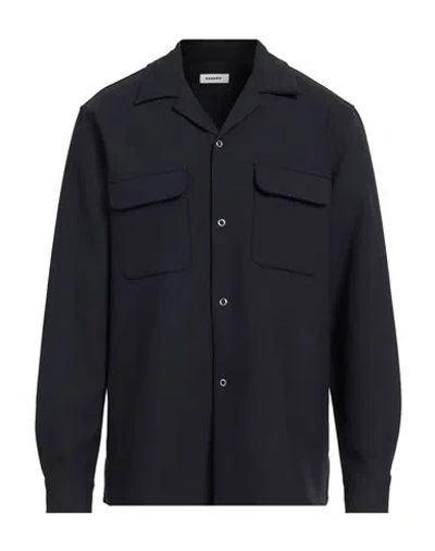 SANDRO SANDRO MAN SHIRT MIDNIGHT BLUE SIZE M POLYESTER, VISCOSE, ELASTANE