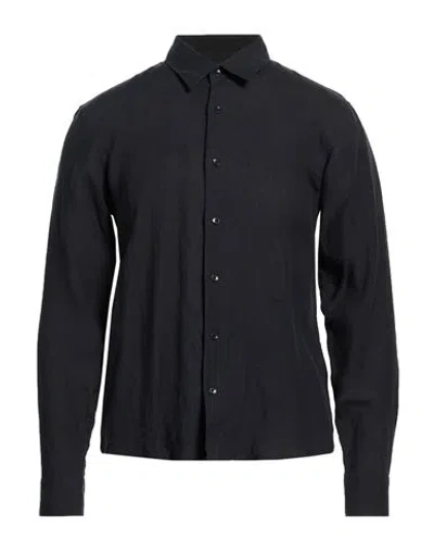Sandro Man Shirt Midnight Blue Size Xl Linen In Black