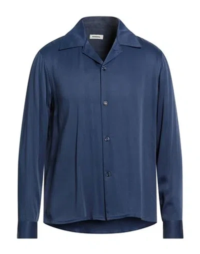Sandro Man Shirt Navy Size M Acetate, Viscose In Blue