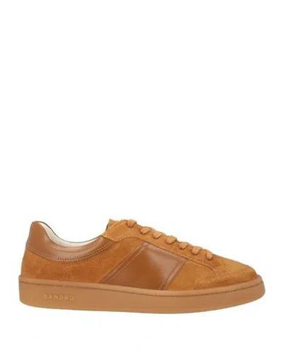 Sandro Man Sneakers Camel Size 9 Leather, Textile Fibers