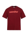 Sandro Man T-shirt Burgundy Size Xl Cotton, Elastane In Red