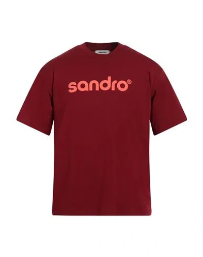 Sandro Man T-shirt Burgundy Size M Cotton, Elastane In Red