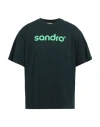 Sandro Man T-shirt Dark Green Size L Cotton, Elastane