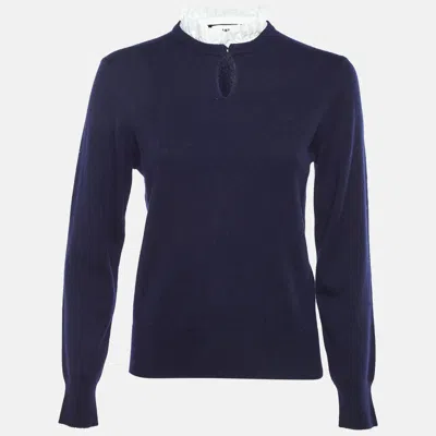 Pre-owned Sandro Marine Blue Wool & Cashmere Isaure Sweater Xs
