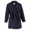 Sandro Marius Spread-lapel Belted Coat In Navy Blue Polyester In Blue