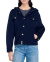 Sandro Double-faced Wool Coat In Navy Blue