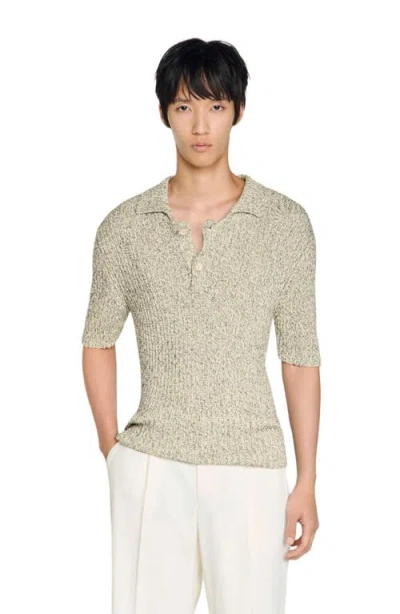 Sandro Marl Cotton Knit Polo Shirt In Neutral
