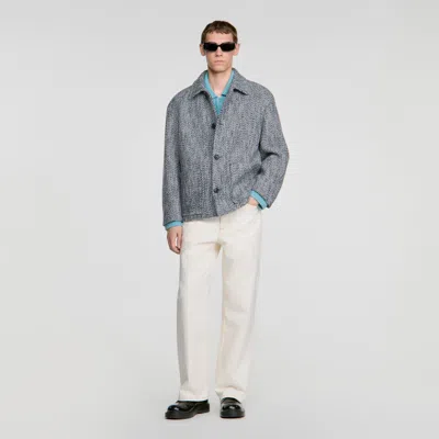 Sandro Marl Effect Wool Twill Work Jacket In Multi