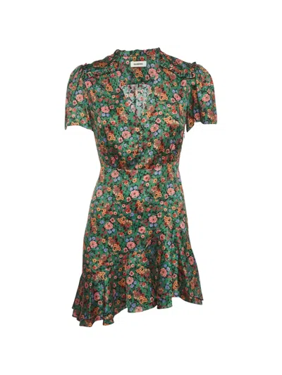 Pre-owned Sandro Marta Floral-print Ruffled Mini Dress In Green