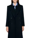 Sandro Long Wool Coat In Blue
