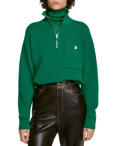 Sandro Mathea Wool Blend Half Zip Sweater In Green