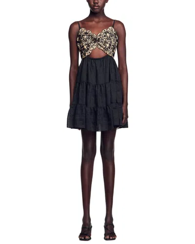 Sandro Mathildana Linen-blend Dress In Black