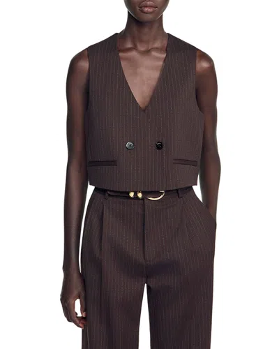 Sandro Matthew Cropped Vest In Marron / Bleu