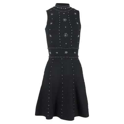 Sandro Matti Knitted Embellished Mini Flared Dress In Black Viscose