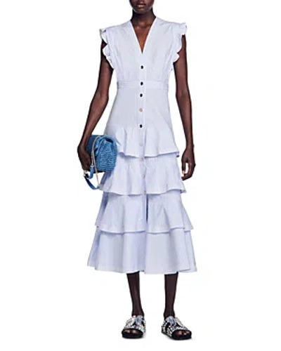 Sandro Maude Midi Dress In Blue White | ModeSens
