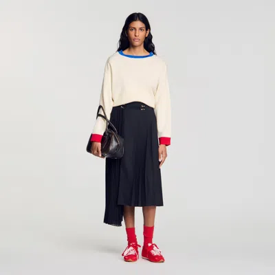 Sandro Maxi Asymmetrical Pleated Skirt In Black