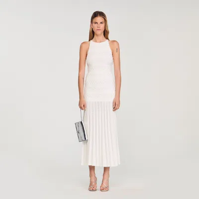 Sandro Womens Ecru Beaded Sleeveless Woven Maxi Dress In White