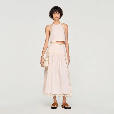 Sandro Maxi Cotton Skirt With Trim In Pink