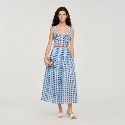 Sandro Maxi Gingham Linen Skirt