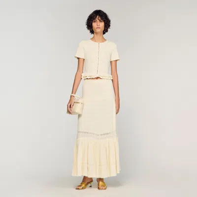 Sandro Maxi Knit Skirt In White