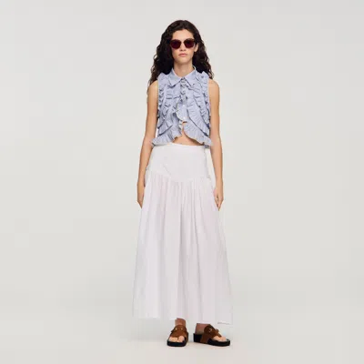 Sandro Maxi Poplin Skirt With Ties In White
