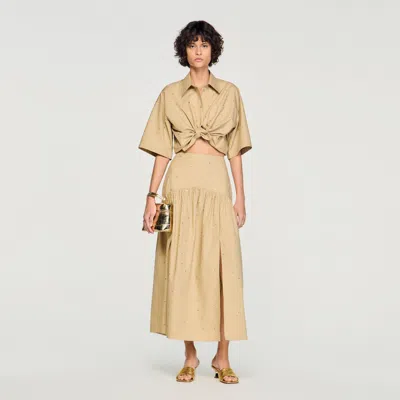 Sandro Maxi Rhinestone Cotton Skirt In Brown