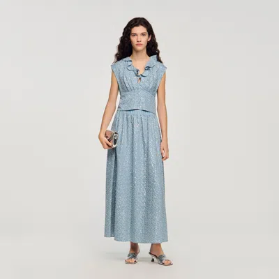 Sandro Maxi Sequined Skirt In Blue