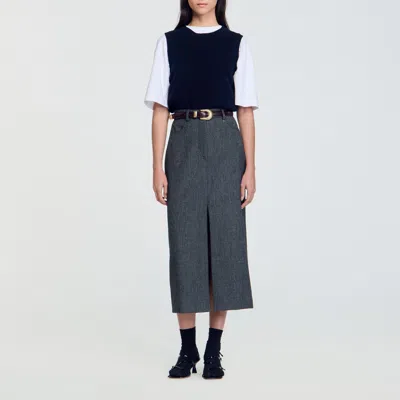 Sandro Maxi Slit Skirt In Gray