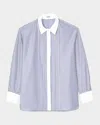 Sandro Contrast-collar Stripe Shirt In Blu / White