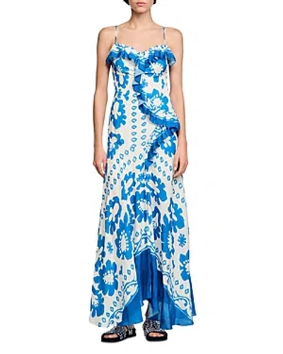 Sandro Zarelle Floral Maxi Dress In Blue White