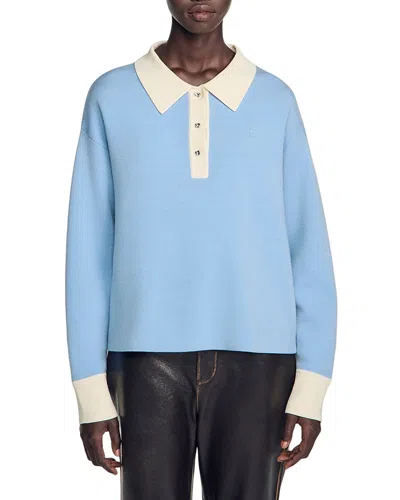 Sandro Megan Wool Blend Polo Sweater In Sky Blue