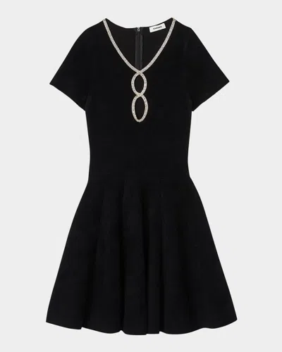 Sandro Megane Embellished Mini Dress In Noir / Gris