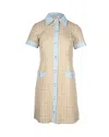 Sandro Mella Denim Paneled Tweed Mini Dress In Beige Cotton In Yellow