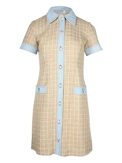 Pre-owned Sandro Mella Metallic-checked Tweed Mini Dress In Neutral