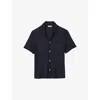 Sandro Mens Bleus Shark-collar Short-sleeve Relaxed-fit Woven Shirt
