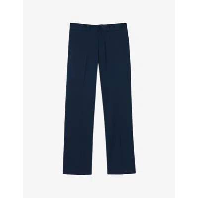 Sandro Mens Bleus Straight-leg Mid-rise Stretch-cotton Trousers In Bleus